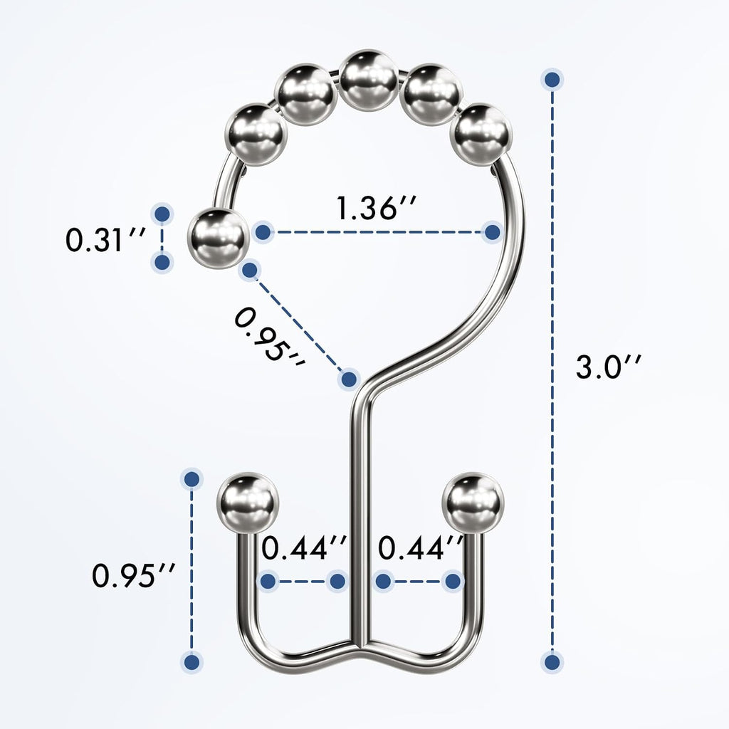 Bathway Shower Curtain Hooks Nickel Shower Curtain Rings, 12 Pcs Double Hook Shower Curtain Hooks Rings Shower Curtain Hangers Rust Proof, Metal Shower Hooks for Bathroom Shower Curtain Rod