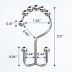 Bathway Shower Curtain Hooks Nickel Shower Curtain Rings, 12 Pcs Double Hook Shower Curtain Hooks Rings Shower Curtain Hangers Rust Proof, Metal Shower Hooks for Bathroom Shower Curtain Rod