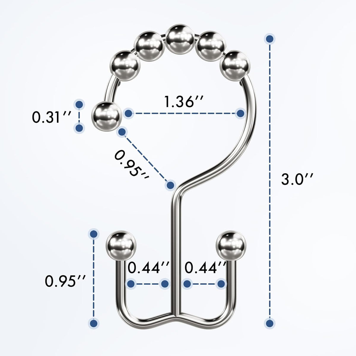 Bathway Shower Curtain Hooks Nickel Shower Curtain Rings, 12 Pcs Double Hook Shower Curtain Hooks Rings Shower Curtain Hangers Rust Proof, Metal Shower Hooks for Bathroom Shower Curtain Rod