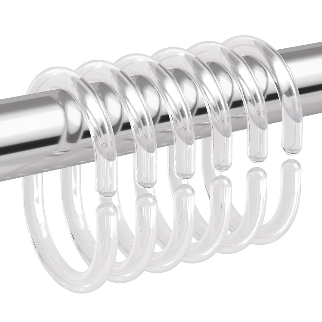 Amazer White Shower Curtain Hooks Rings, 24 Pcs Plastic Shower Curtain Rings, Plastic Shower Curtain Hooks for Bathroom Shower Rod, White Shower Hooks Rings Loops for Shower Curtain