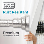 BLACK+DECKER Tension Shower Curtain Rod 42-72 Inch – Drill-Free Adjustable Curtain Rod, Rust-Resistant Stainless Steel Tension Curtain Rod for Shower, Bathroom, Window, Closet – 35 lb Capacity