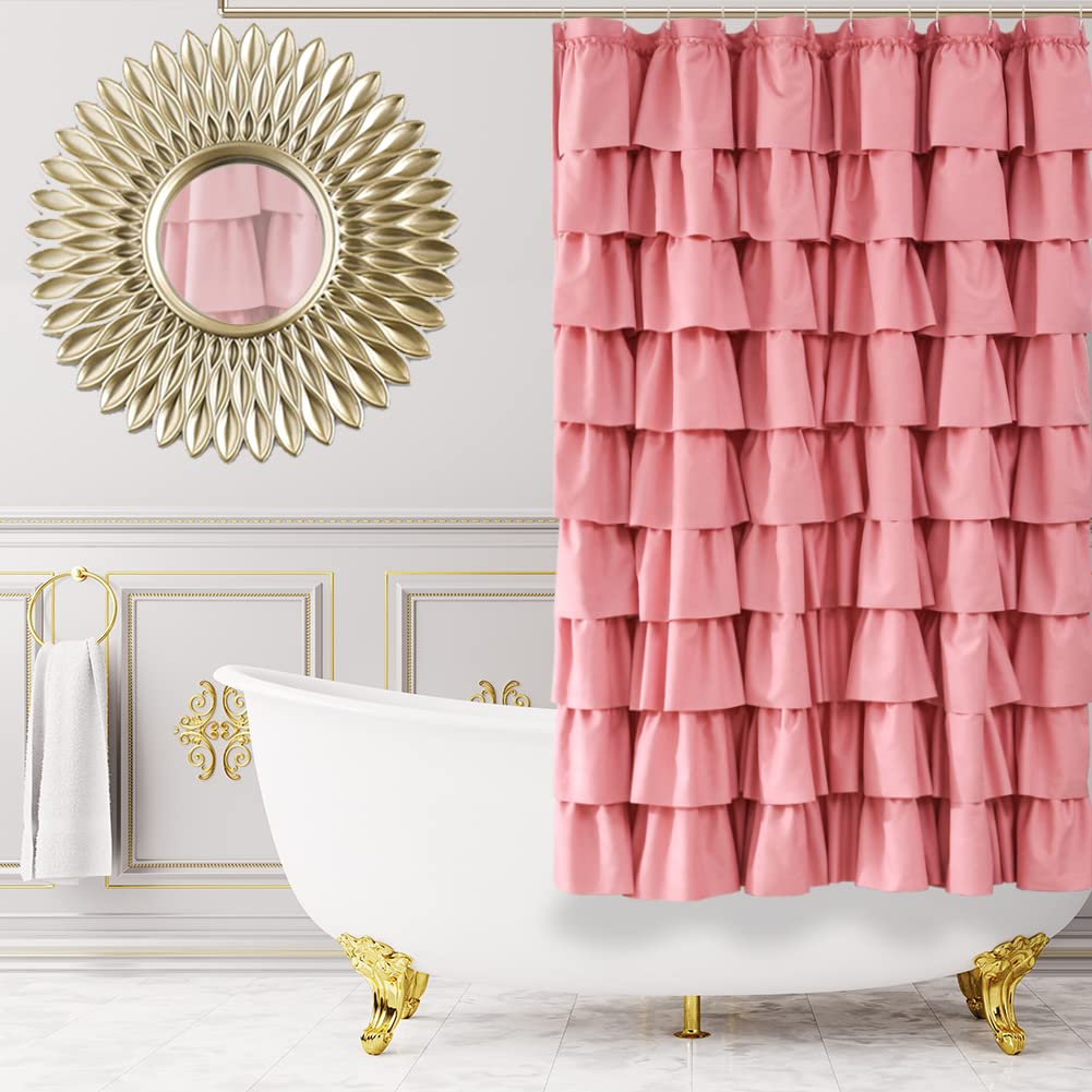 White Ruffle Shower Curtain for Bathroom,72 x 72 Inches, Farmhouse Style