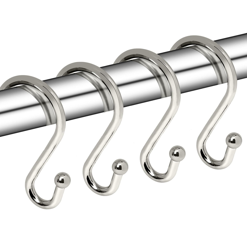 Gidse Metal Shower Curtain Hooks, Set of 12, Rust Proof Shower Curtain Hooks Rings, Durable S Shaped Hooks Hangers for Shower Curtains, Kitchen Utensils, Clothes, Towels (Chrome)