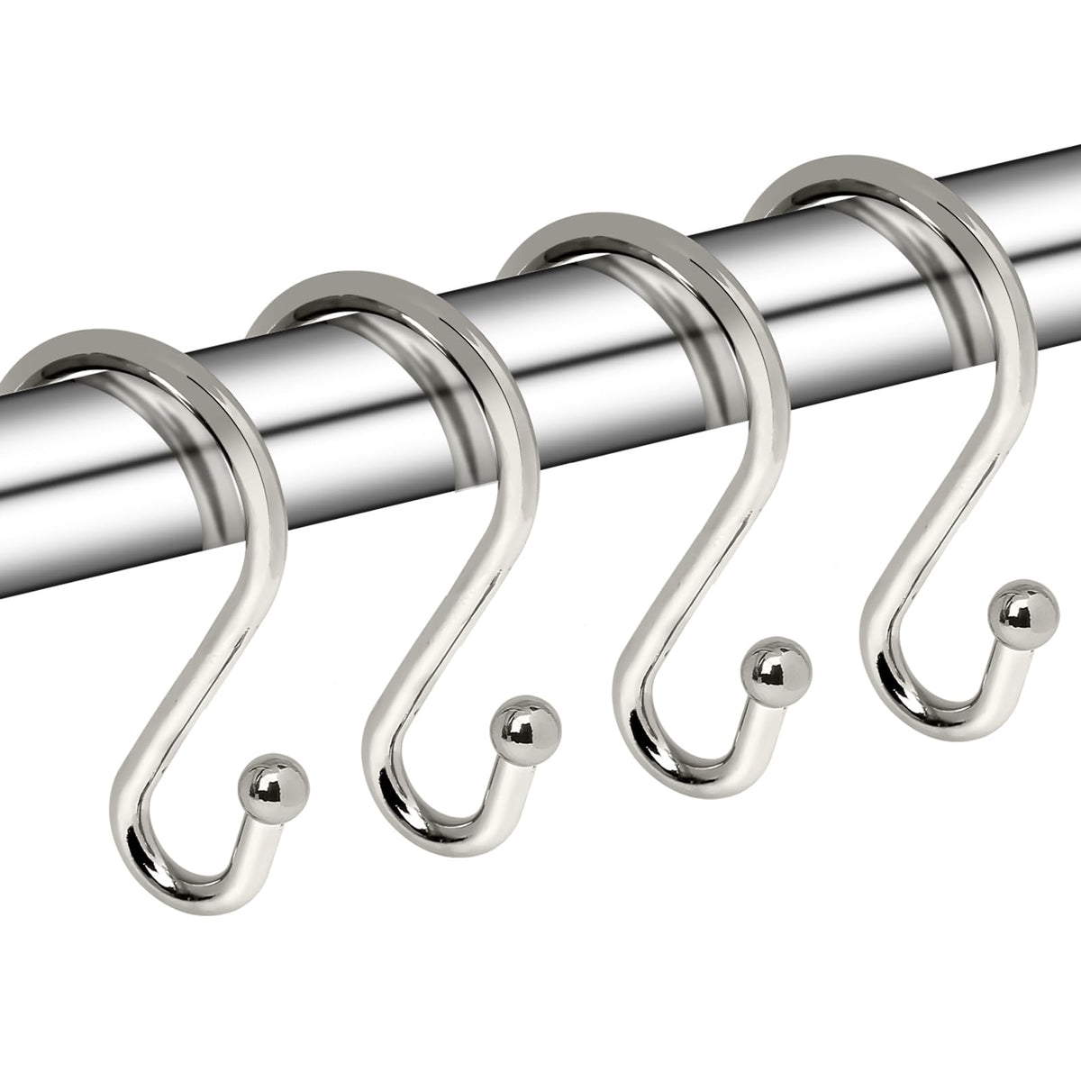 Gidse Metal Shower Curtain Hooks, Set of 12, Rust Proof Shower Curtain Hooks Rings, Durable S Shaped Hooks Hangers for Shower Curtains, Kitchen Utensils, Clothes, Towels (Chrome)
