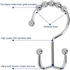 Gidse Shower Curtain Hooks,Sturdy Stainless Steel Double Sided Shower Hooks Rings for Bathroom Shower Curtain Rods Curtains Set of 12 Hooks - Chrome