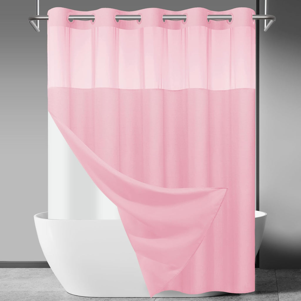 SORTTO Ringless Slub Shower Curtain with Snap in Liner, 71x74, Black