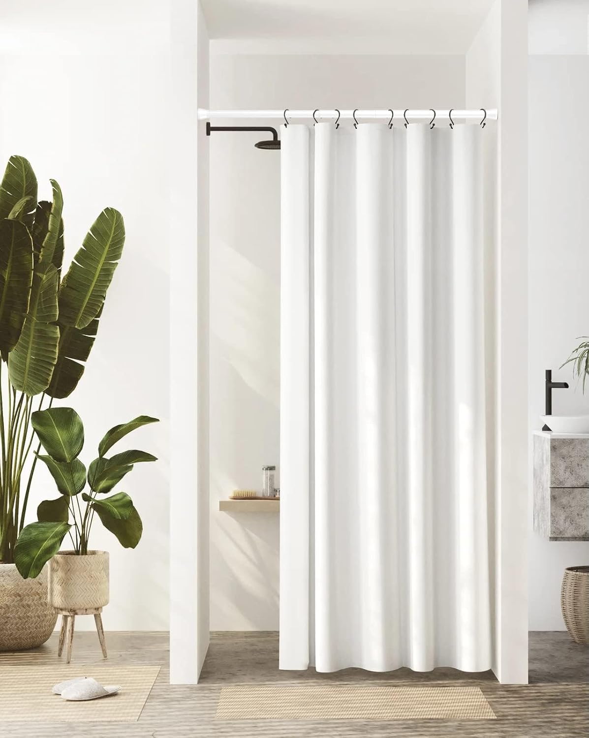 AIZESI Shower Curtain Rod 43 to 73 Inch Spring Tension Rods No Drill, White