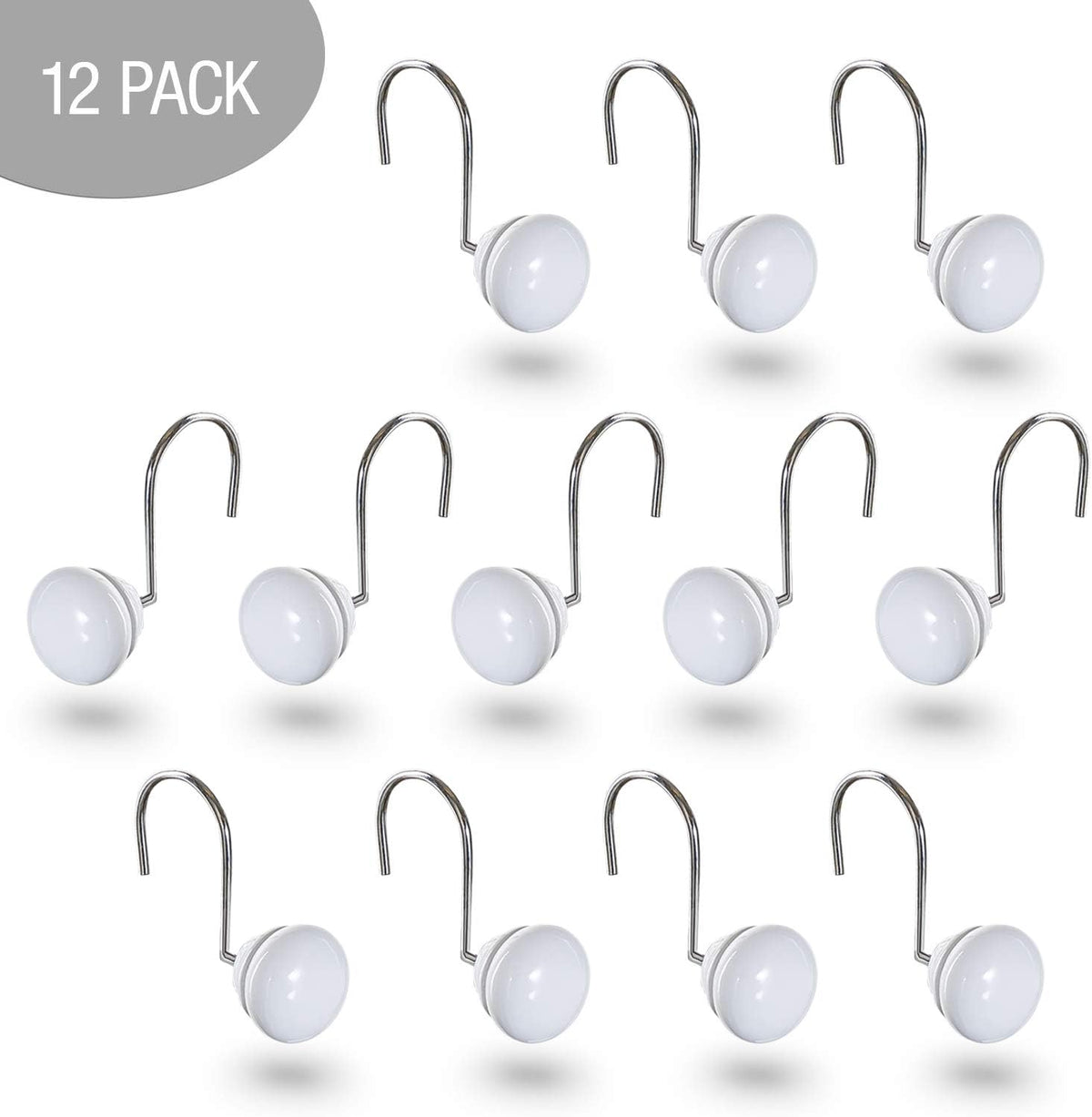 Creative Scents White Shower Curtain Hooks Decorative | Set of 12