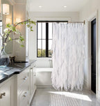 White Ruffle Shower Curtain for Bathroom Sheer Shower Curtain, 72in Long