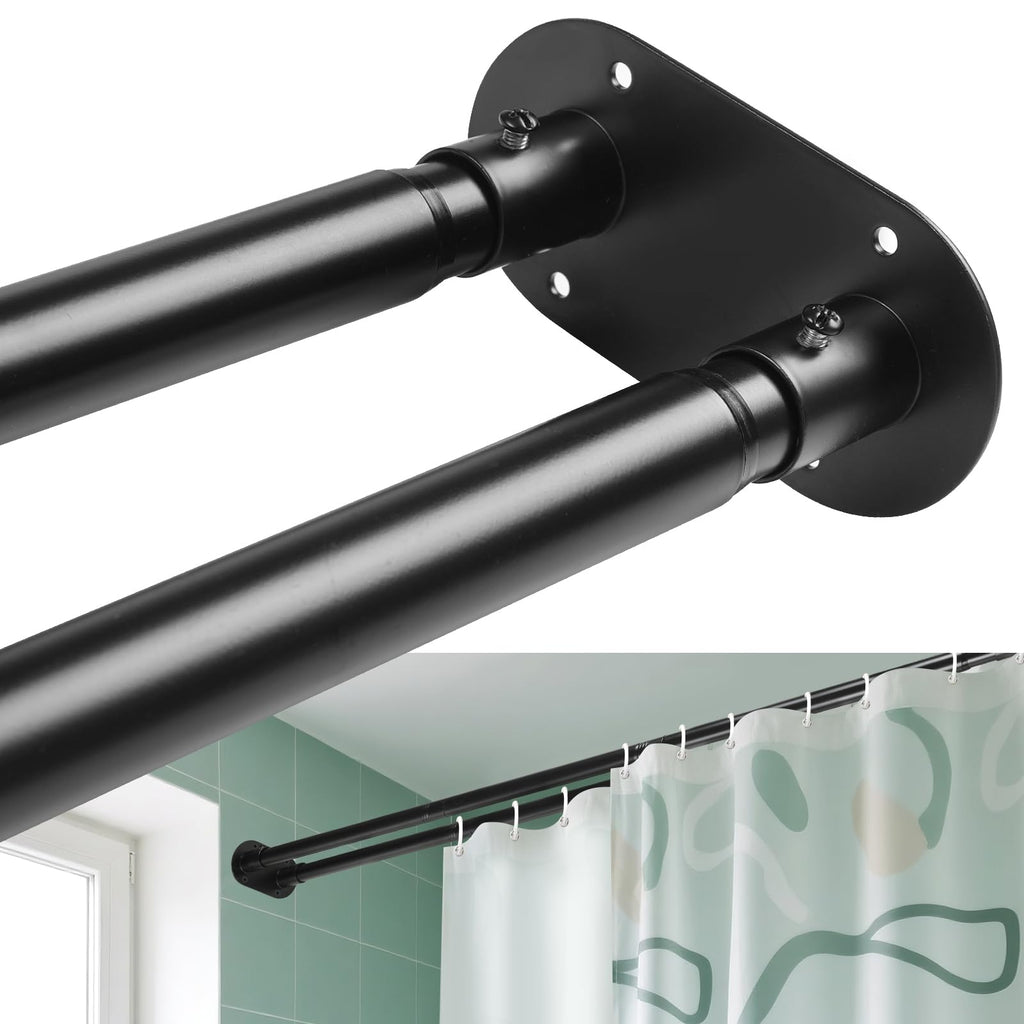 Double Curved Shower Curtain Rod 42 to 72 Inches Elegant Double Shower Curtain Rod Adjustable Wall Mounted Double Shower Curtain Pole for Bathroom (Black, 42 to 72")