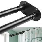 Double Curved Shower Curtain Rod 42 to 72 Inches Elegant Double Shower Curtain Rod Adjustable Wall Mounted Double Shower Curtain Pole for Bathroom (Black, 42 to 72")