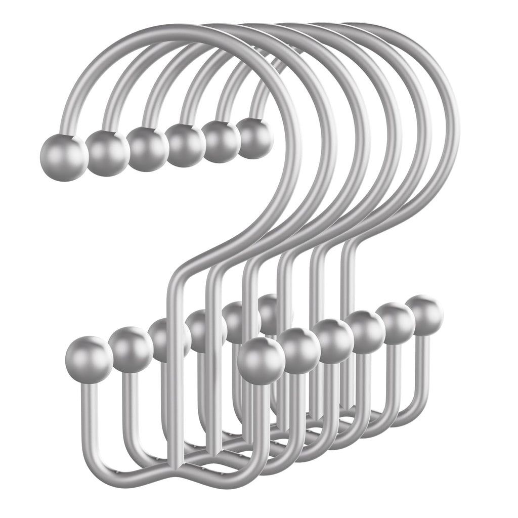 Bathway Shower Curtain Hooks Nickel Shower Curtain Rings, 12 Pcs Double Hook Shower Curtain Hooks Rings Shower Curtain Hangers Rust Proof, Metal Shower Hooks for Bathroom Shower Curtain Rod