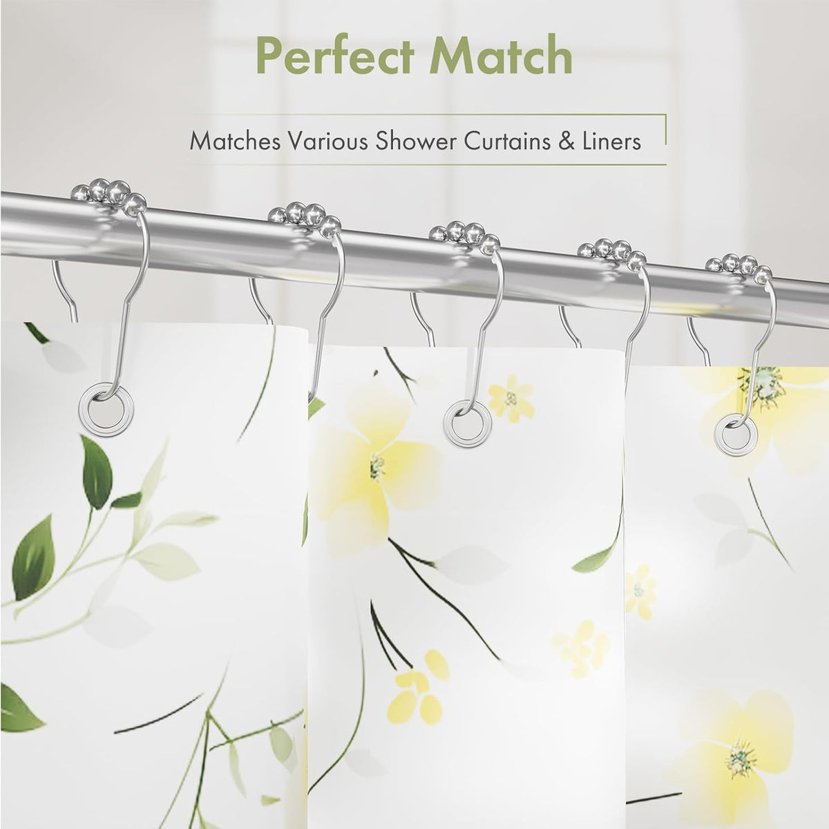 Amazer Shower Curtain Hooks, Decorative Shower Curtain Hooks Rust Proof Stainless Steel Shower Curtain Hooks, Shower Hooks for Shower Curtain Bathroom 12PCS, Polished Chrome