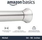 Amazon Basics No Drilling Spring Tension Curtain Rod, Adjustable Length 54-90" Width, Classic Finial, Nickel