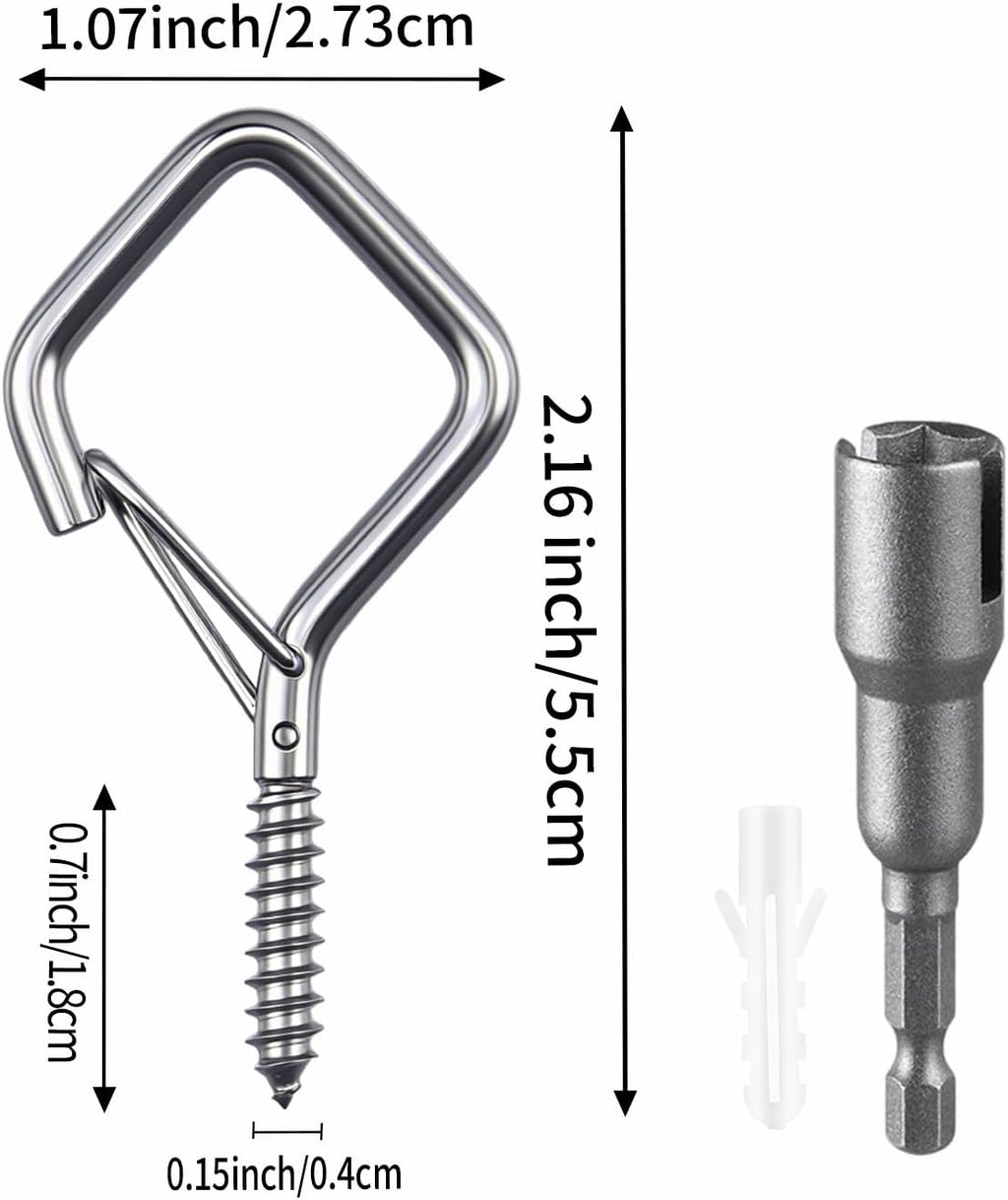 65 Pcs Stainless Steel Hooks, 2.16" Screw Hooks with Safety Buckle