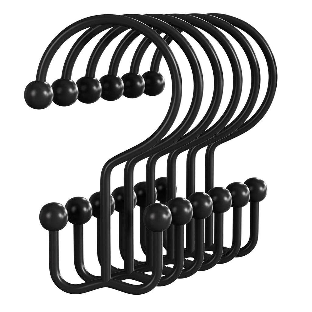 Bathway Shower Curtain Hooks Nickel Shower Curtain Rings, 12 Pcs Double Hook Shower Curtain Hooks Rings Shower Curtain Hangers Rust Proof, Metal Shower Hooks for Bathroom Shower Curtain Rod