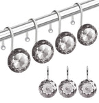 12PCS Shower Curtain Hooks Rings for Bathroom, Stainless Steel Metal Crystal Rhinestones Bling Rust Proof Shower Curtain Rings Hangers for Shower Curtain Decorative, Round Heavy Duty Hooks (Clear)