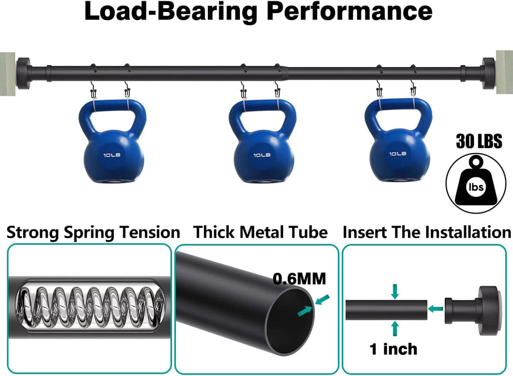 Black Tension Shower Curtain Rod – Adjustable 18-79 Inches, Fits 20-78 Inch Spaces (Ideal for 72" Wide Bathrooms), No Drill Rust Resistant Spring Rod for Bathroom