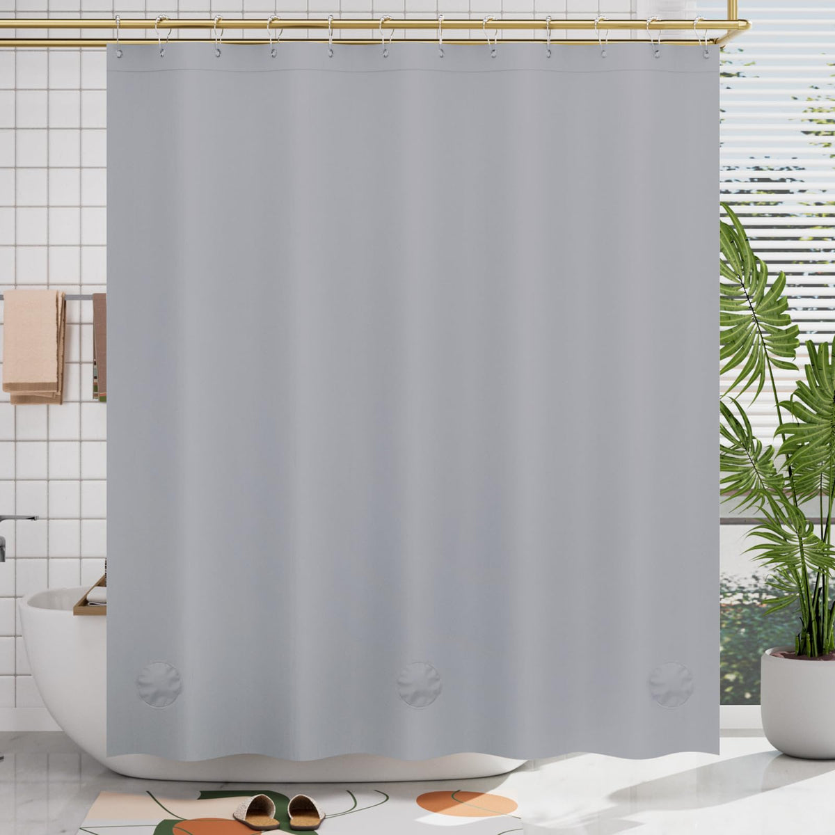 AmazerBath Black Shower Curtain Liner Plastic, Thick PEVA Shower Curtain Black, Dark Shower Liner Heavy Duty 8G, Black Bathroom Curtain Waterproof with 3 Weighted Stones and 12 Grommets, 72x72 Inches