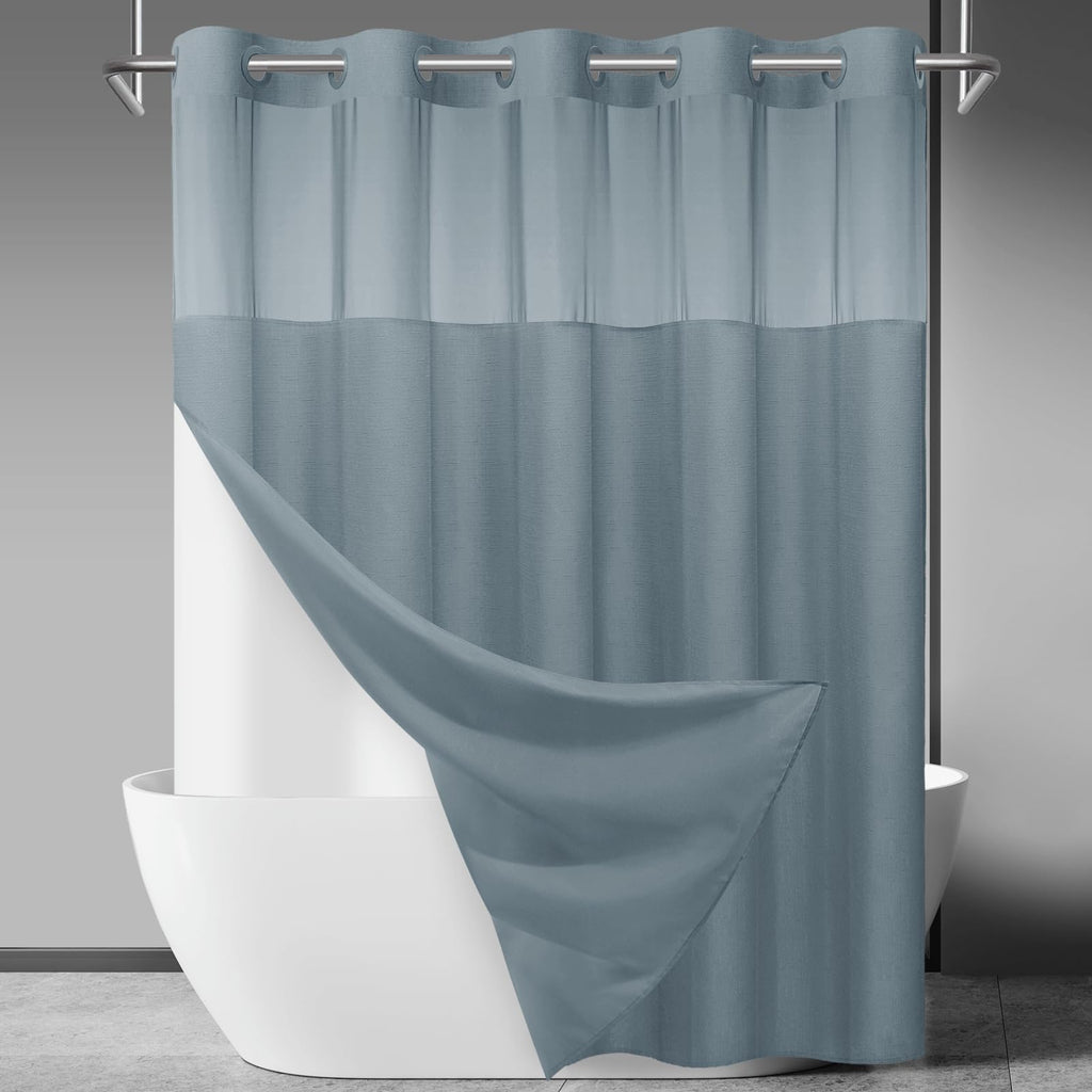 SORTTO Ringless Slub Shower Curtain with Snap in Liner, 71x74, Black