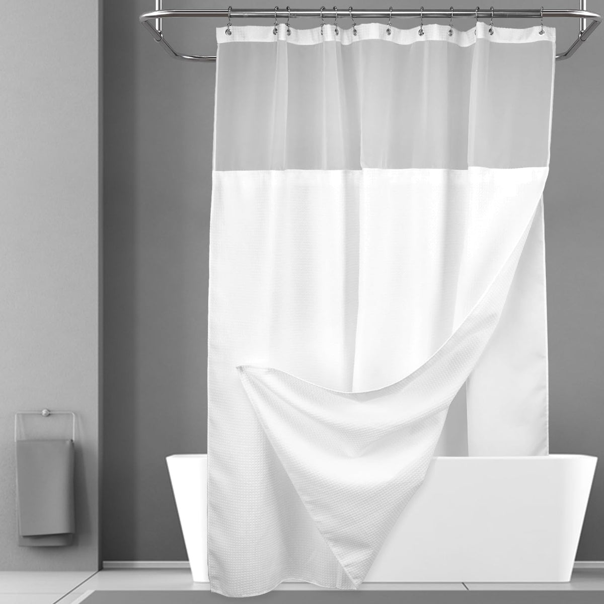 N&Y HOME Stall Waffle Weave Shower Curtain with Snap-in Liner White 36x72