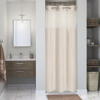 Eachope No Hooks Polyester Textured Shower Curtain with Snap-in Fabric Liner Set, Hotel Luxury Decor Shower Curtains for Bathroom with See Through Top Window, Waterproof & Washable, 71Wx74H, Cream