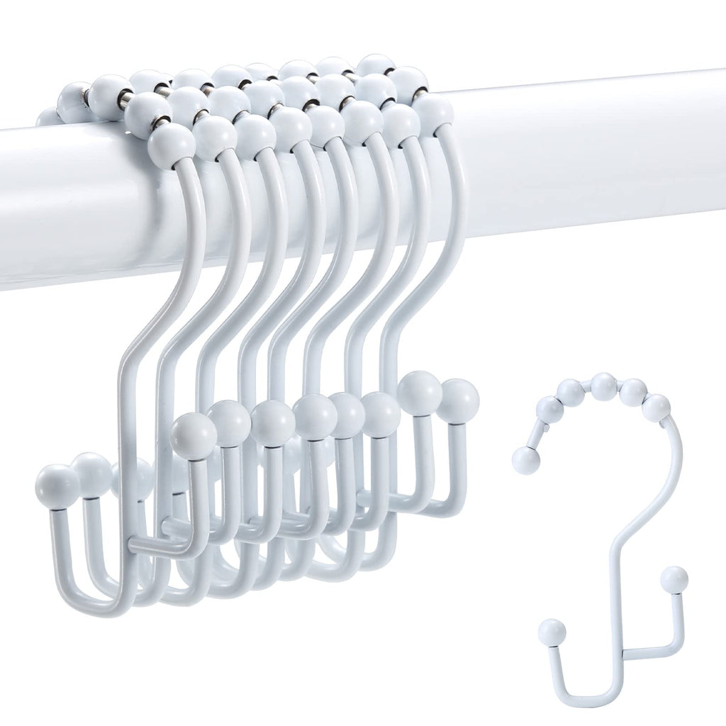Shower Curtain Rings, SUTINE Double Shower Curtain Hooks, Rust-Resistant Stainless Steel Shower Curtain Rings, Easy Sliding Metal Shower Hooks for Shower Curtains & Liners, 12pcs-Matte Nickel
