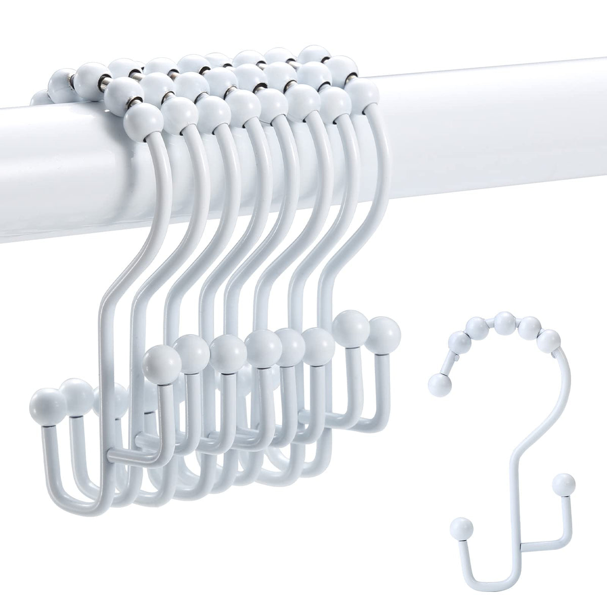Shower Curtain Rings, SUTINE Double Shower Curtain Hooks, Rust-Resistant Stainless Steel Shower Curtain Rings, Easy Sliding Metal Shower Hooks for Shower Curtains & Liners, 12pcs-Matte Nickel