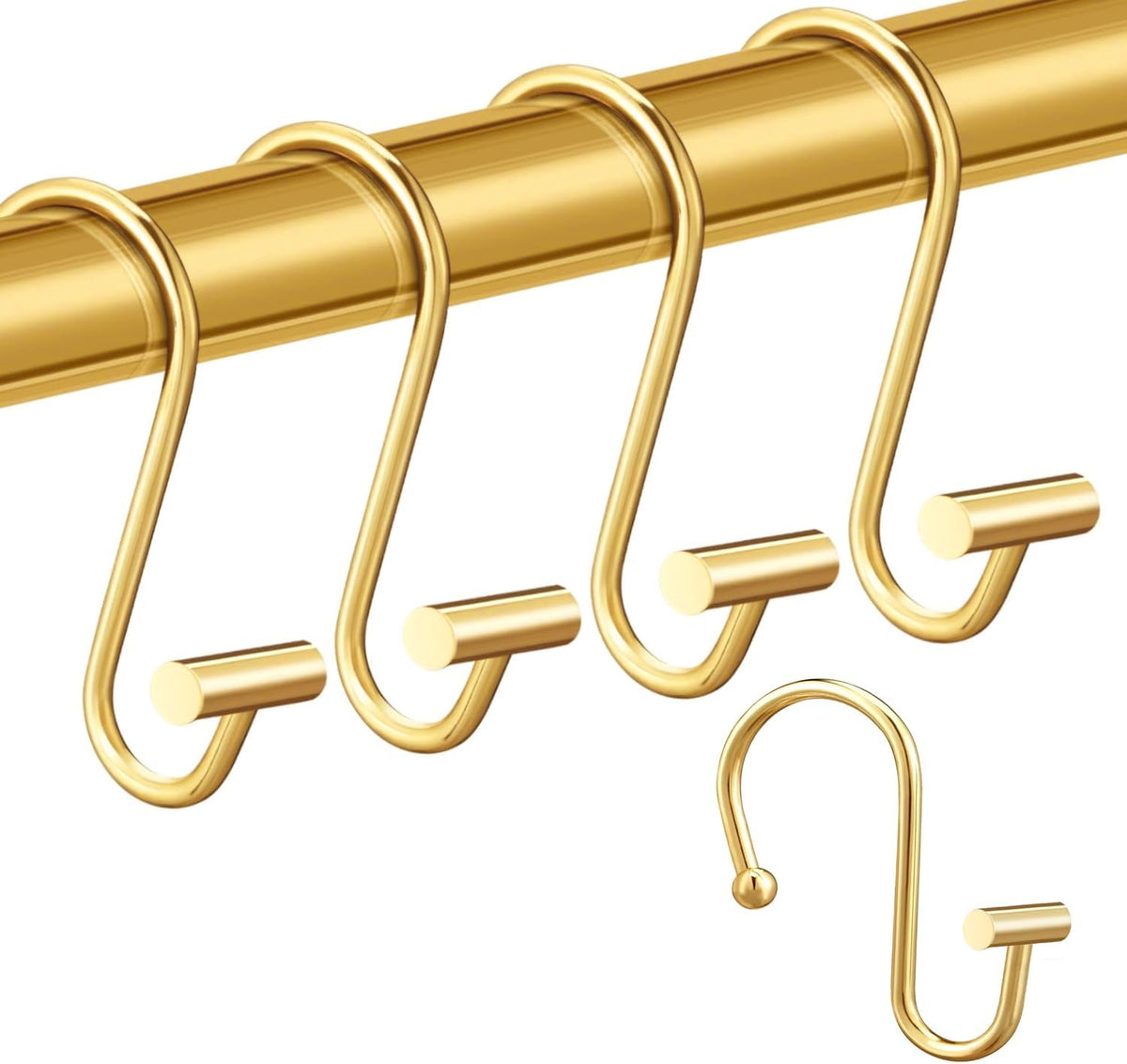 Gracelife Gold Rust Resistant Metal Shower Curtain Rings, Set of 12, T-Bar Hooks for Shower Rod