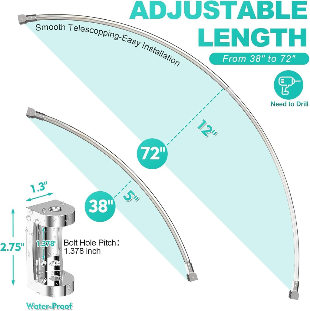 Curved Shower Curtain Rod For Bathroom, 38-72 Inches Adjustable, Nickel