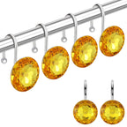 12PCS Shower Curtain Hooks Rings for Bathroom, Stainless Steel Metal Crystal Rhinestones Bling Rust Proof Shower Curtain Rings Hangers for Shower Curtain Decorative, Round Heavy Duty Hooks (Clear)