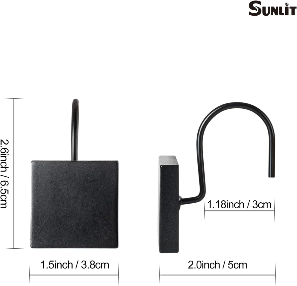 Square Shower Curtain Hooks, Decorative Bathroom Curtain Rings, Black