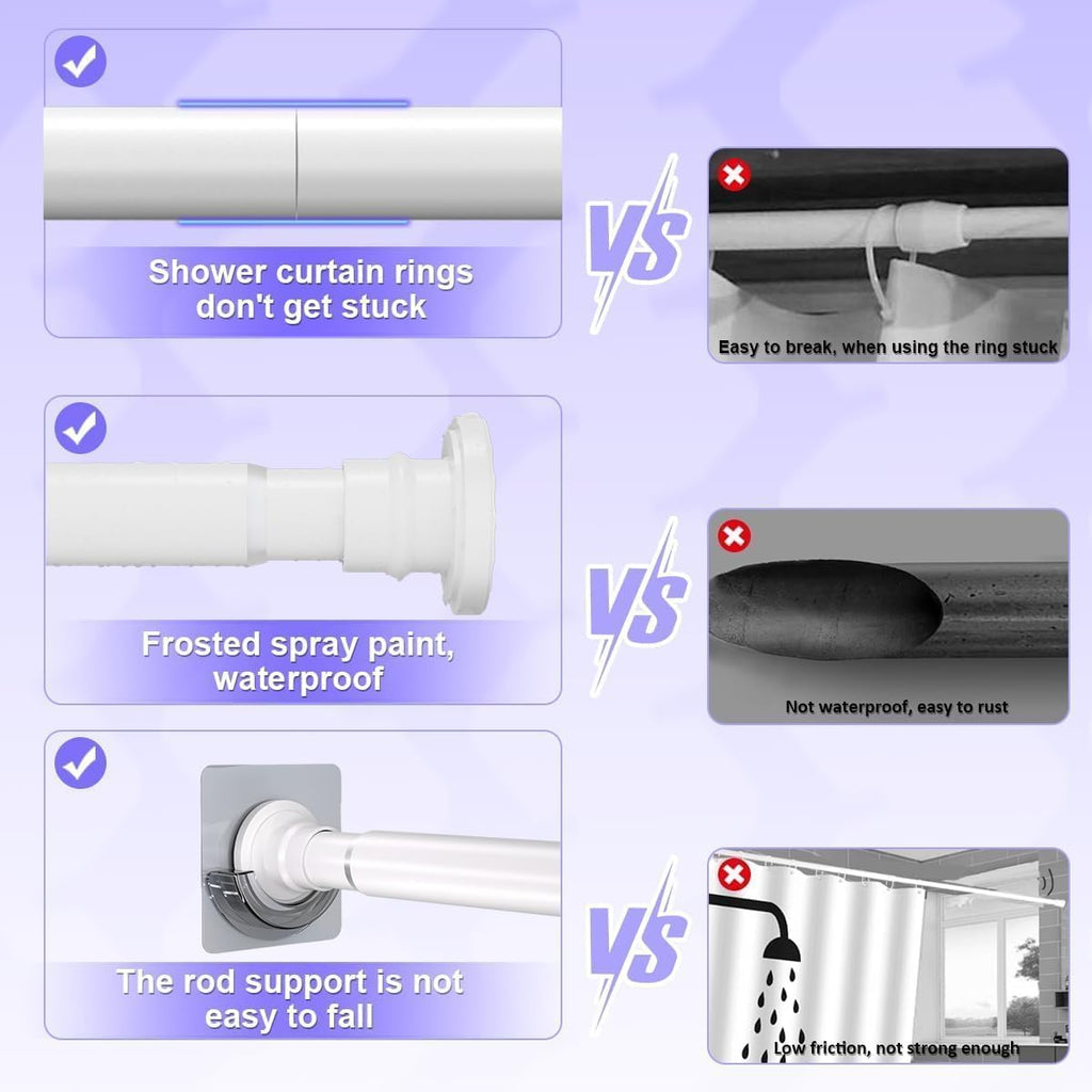 White Short Shower Curtain Rod 18-32 Inch, Non-Slip, Stainless Steel