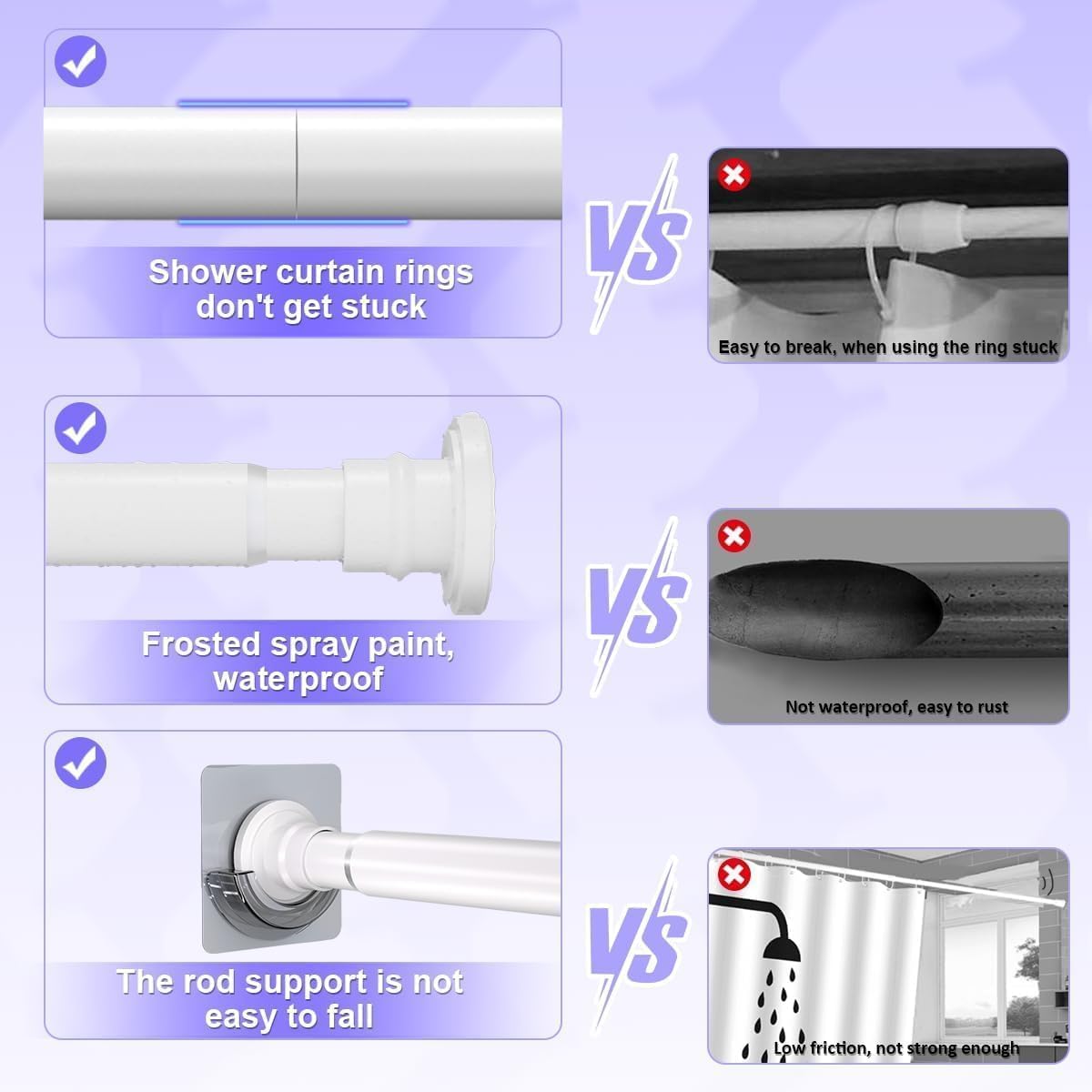 White Short Shower Curtain Rod 18-32 Inch, Non-Slip, Stainless Steel