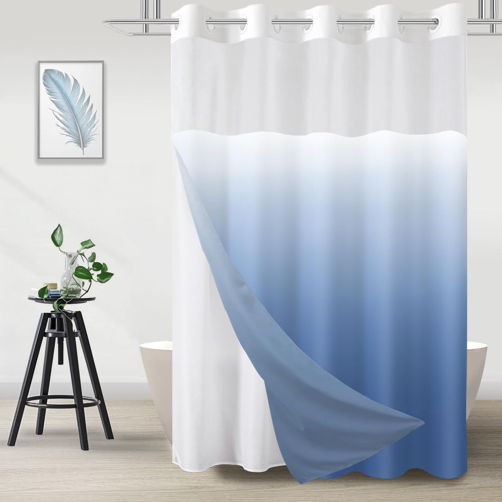 No Hook Shower Curtain and Liner Set, Ombre Black and White, 71x74
