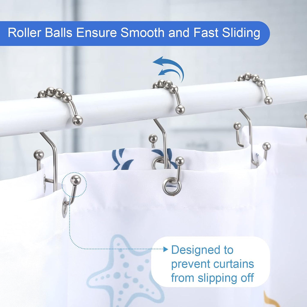 Shower Curtain Rings, SUTINE Double Shower Curtain Hooks, Rust-Resistant Stainless Steel Shower Curtain Rings, Easy Sliding Metal Shower Hooks for Shower Curtains & Liners, 12pcs-Matte Nickel