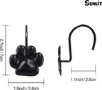 Sunlit Fashion Design Cute Paw Print Polished Shower Curtain Hooks for Dog Cat and Bear, Rust Proof Oil Metal Shower Curtain Rings, Black-12 Pack