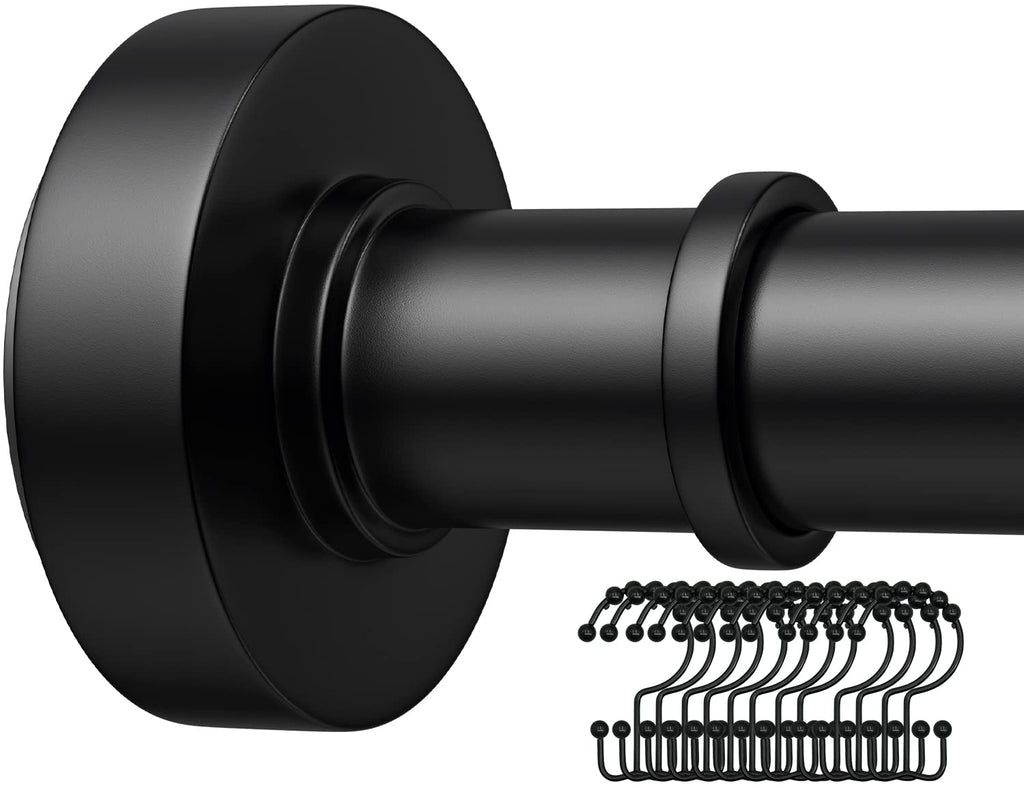 Black Tension Shower Curtain Rod – Adjustable 18-79 Inches, Fits 20-78 Inch Spaces (Ideal for 72" Wide Bathrooms), No Drill Rust Resistant Spring Rod for Bathroom