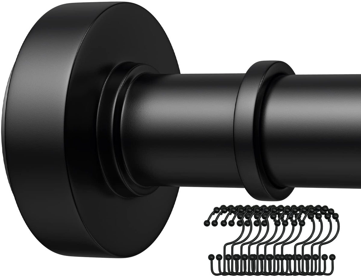 Black Tension Shower Curtain Rod – Adjustable 18-79 Inches, Fits 20-78 Inch Spaces (Ideal for 72" Wide Bathrooms), No Drill Rust Resistant Spring Rod for Bathroom