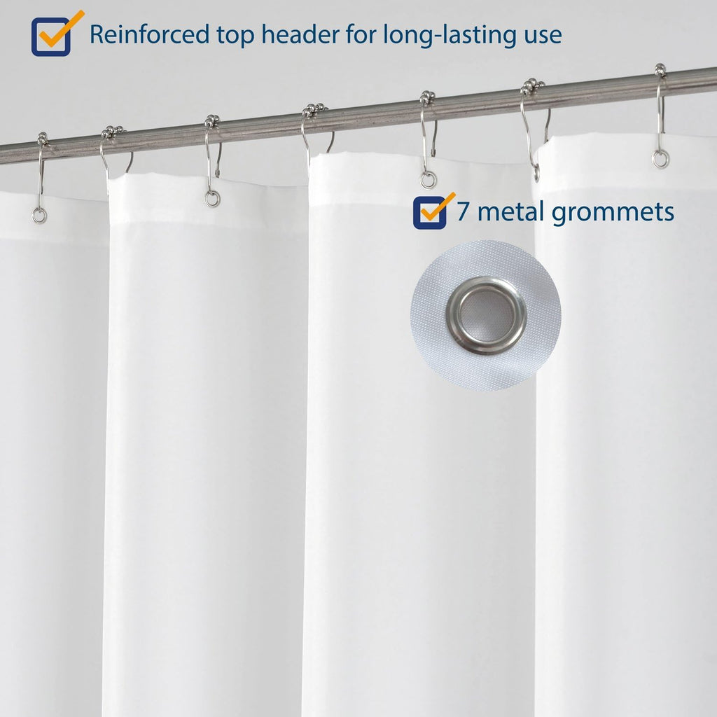 N&Y HOME Fabric Small Stall Shower Curtain Liner Extra Long 36x84, White