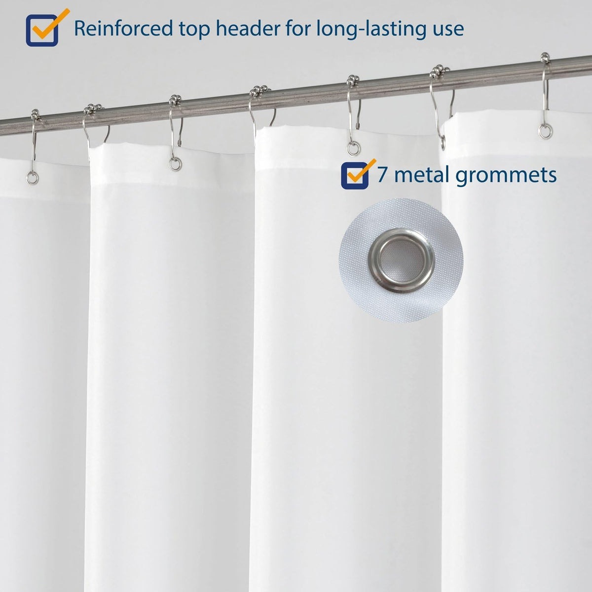 N&Y HOME Fabric Small Stall Shower Curtain Liner Extra Long 36x84, White
