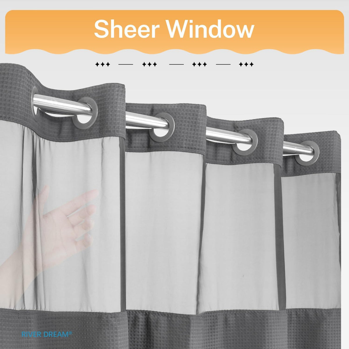 River Dream Heavyweight Waffle No Hook Shower Curtain with Liner,Gray,71x74