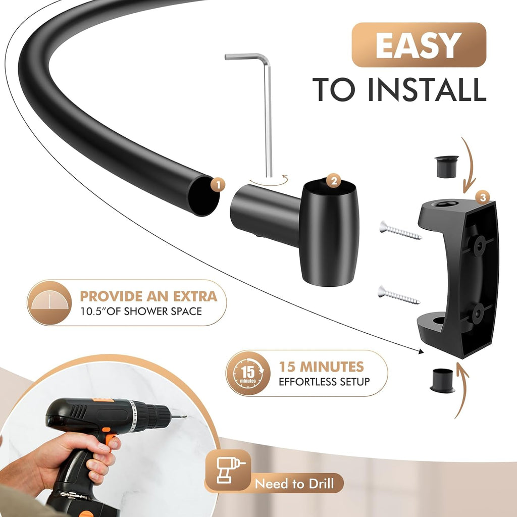 Curved Shower Curtain Rod for Bathroom, 40-72 Inches Adjustable Shower Rod