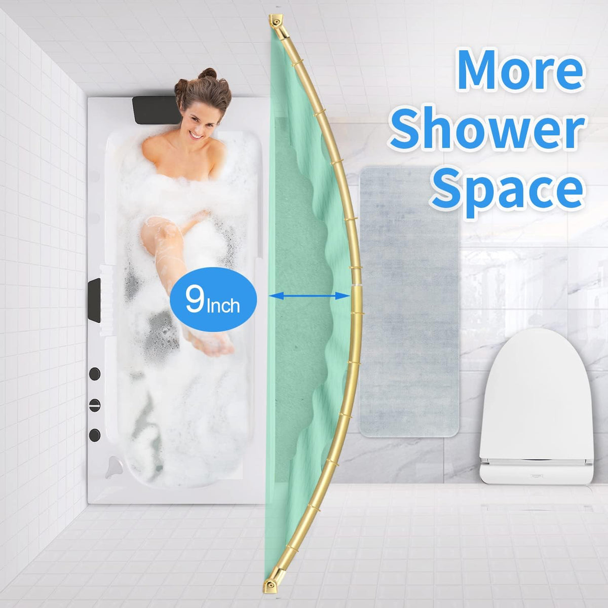 TOPROD Curved Shower Curtain Rod 48-72 Inches Adjustable Round Shower Rods