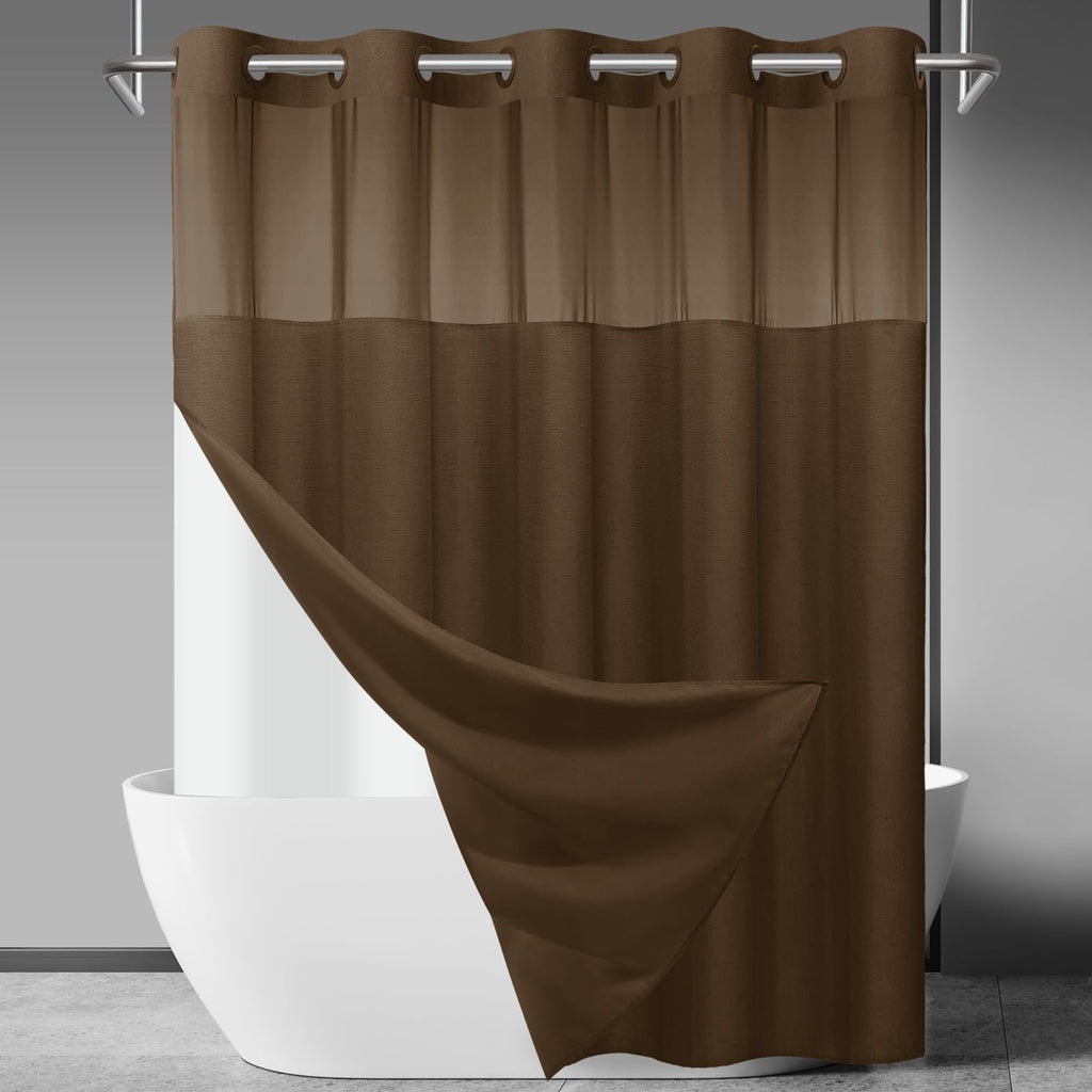 SORTTO Ringless Slub Shower Curtain with Snap in Liner, 71x74, Black