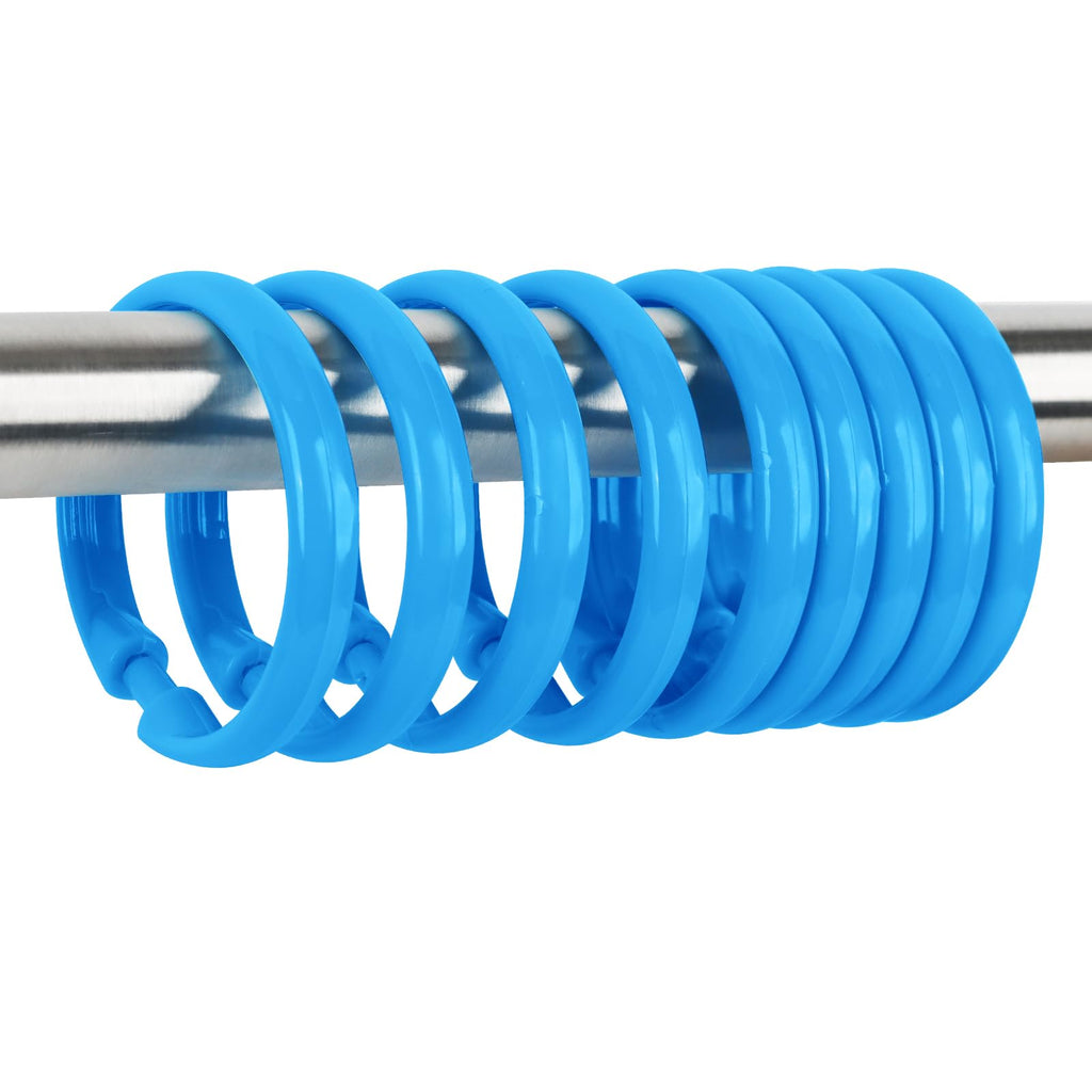 Blue Shower Curtain Hooks - 12 Pcs Circular Plastic Shower Curtain Rings for Bathroom - O Shaped Transparent Blue Shower Hooks Rings for Shower Curtain Rod