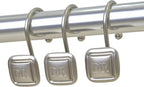 DR Monogram Shower Curtain Hooks, Set of 12, Smooth-Glide Curved Metal Hooks, Heavy-Duty Stainless Steel & Zinc Alloy, Electroplated Finish, Fits Most Standard Shower Rods (Nickel)