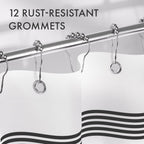 AmazerBath Shower Curtain, Washable Cloth Black Shower Curtain Sets with 12 Shower Curtain Hooks, Fabric Rustic Black and White Striped Curtain, Farmhouse Bathroom Curtains, 72x72 Inches
