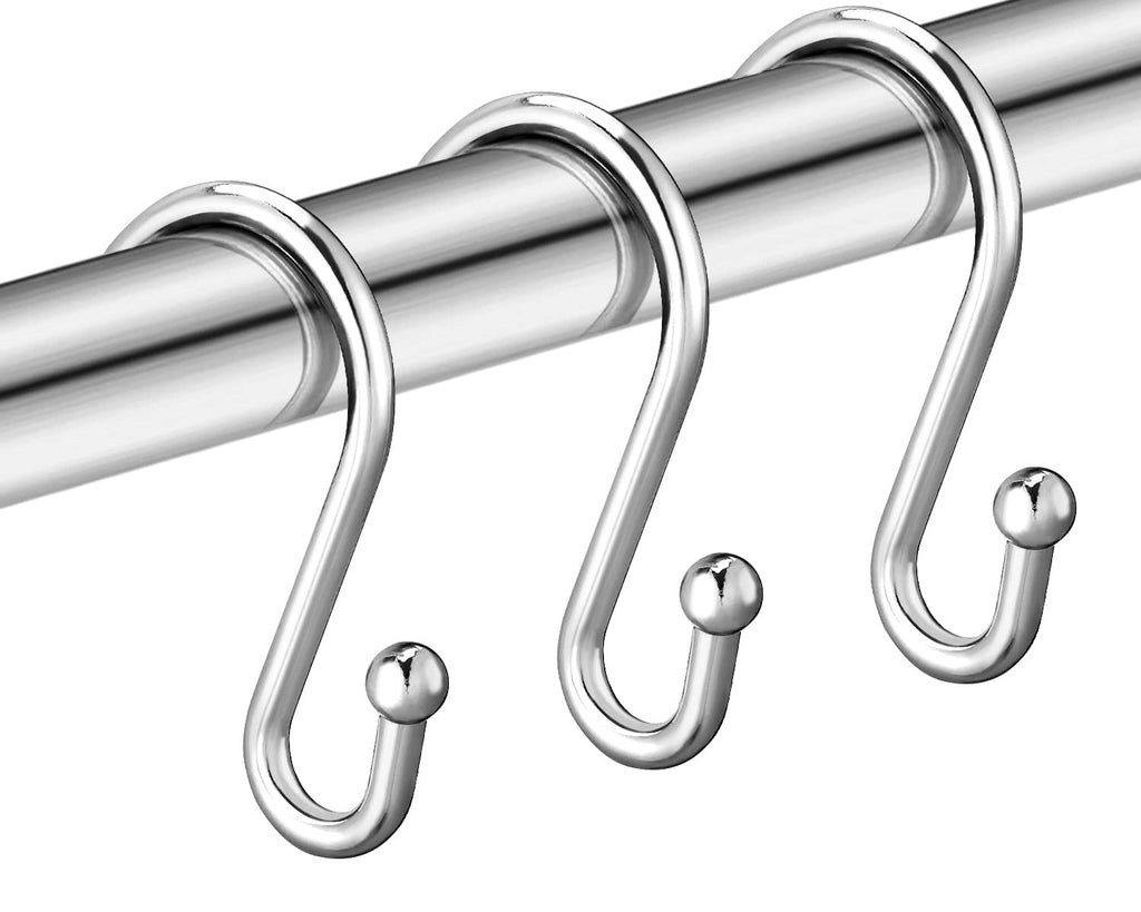 Shower Curtain Hooks, Set of 12 Rust Proof S Shaped Decorative Shower Curtain Rings,Multi-Purpose Hangers S Hooks (Gold)