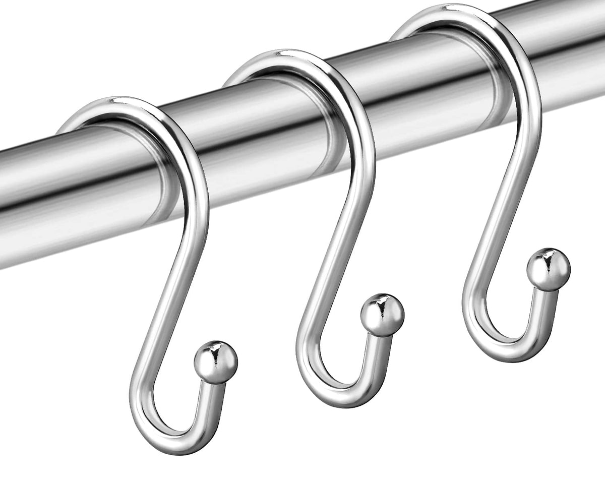 Shower Curtain Hooks, Set of 12 Rust Proof S Shaped Decorative Shower Curtain Rings,Multi-Purpose Hangers S Hooks (Gold)